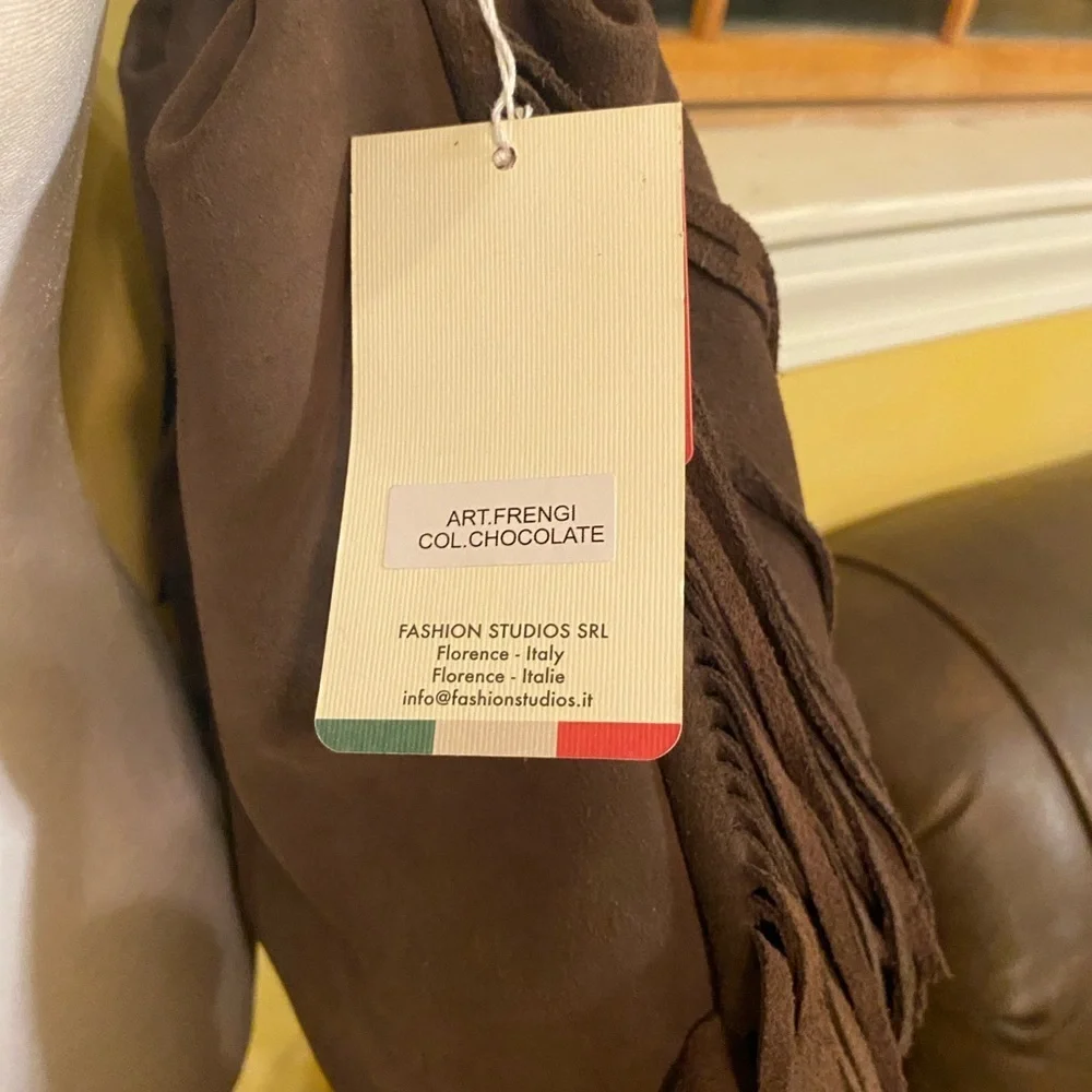 Divina Firenze Brown Suede Fringe Hobo Bag NWT